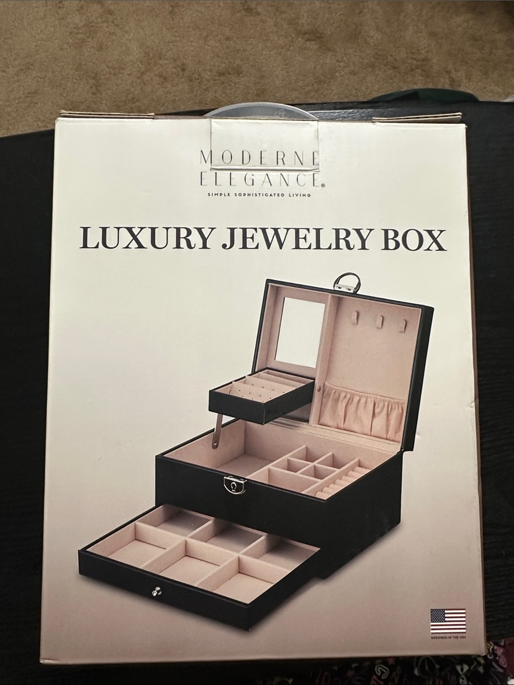 Black Jewelry Organizer with Cream Interior